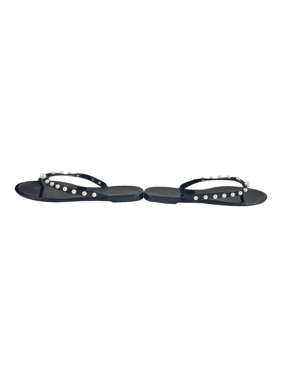 Stuart Weitzman Goldie Pearl Embellished Jelly Flip Flop Sandals Black 7B NWOB - Picture 6 of 8